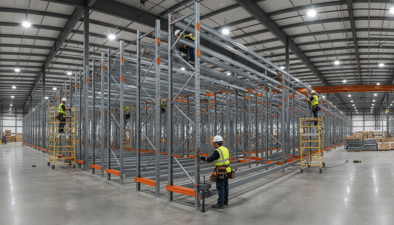 Interior scaffolding system in large warehouse space