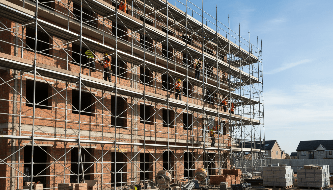 Higher Grounds Scaffolding team setting up custom scaffolding system for elevated work project